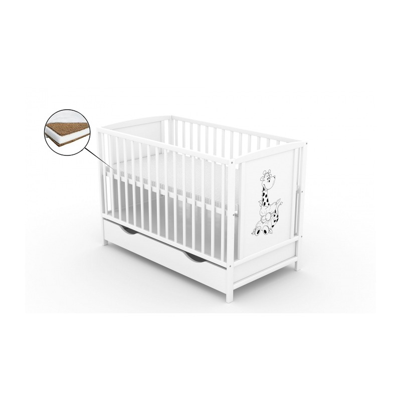 Patut cu sertar vessanti berta girafa - alb + saltea cocos 8 cm