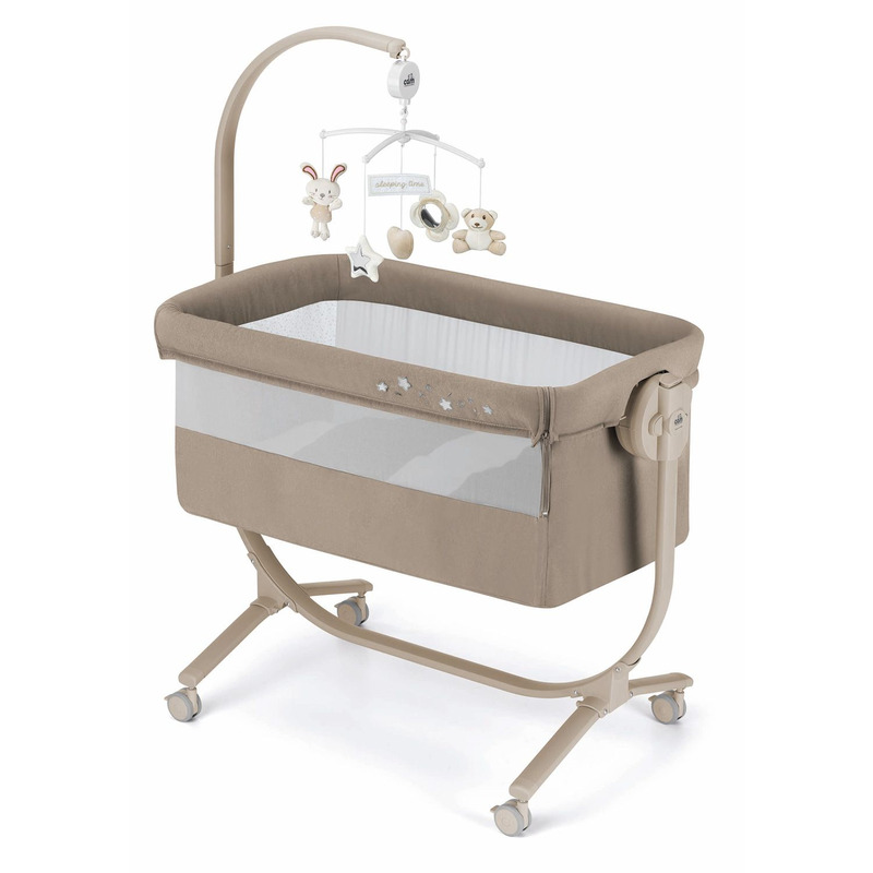 Patut, cullami, co-sleeper 2 in 1, cu laterala culisanta, cu setare unghiulara, cu roti, reglabil in 8 pozitii pe inaltime, bej