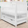 Patut din lemn bebe, 120x60 cm, Cu sertar cu capac si laterala culisanta, Certificat lemn FSC, Reglabil pe inaltime in 3 pozitii, Conform cu EN 716-1:2008, EN 716-2:2008, New Baby, Lilly, White - 4