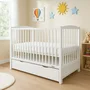 Patut din lemn bebe, 120x60 cm, Cu sertar cu capac si laterala culisanta, Certificat lemn FSC, Reglabil pe inaltime in 3 pozitii, Conform cu EN 716-1:2008, EN 716-2:2008, New Baby, Lilly, White - 2