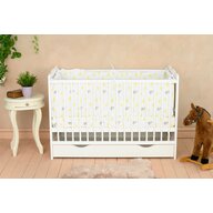 Patut din lemn bebe, 120x60 cm, Cu sertar, Cu sina speciala pentru dentitie, Multifunctional,  EN716-1, EN716-2, Alb, Qmini, Julia, Resigilat