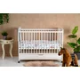 Patut din lemn bebe, 120x60 cm, Cu sertar, Din lemn de pin si mdf, Stabil si rezistent, Inaltime saltea reglabila pe 3 nivele, Laterala cu 3 bete detasabile, EN716-1, EN716-2, Alb, Qmini, Timmi Elephant, Resigilat - 1