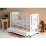 Patut din lemn bebe, 120x60 cm, Cu sertar, Din lemn de pin si mdf, Stabil si rezistent, Inaltime saltea reglabila pe 3 nivele, Laterala cu 3 bete detasabile, EN716-1, EN716-2, Alb, Qmini, Timmi Elephant, Resigilat - 2