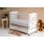 Patut din lemn bebe, 120x60 cm, Cu sertar, Din lemn de pin si mdf, Stabil si rezistent, Inaltime saltea reglabila pe 3 nivele, Laterala cu 3 bete detasabile, EN716-1, EN716-2, Alb, Qmini, Timmi Elephant, Resigilat - 3