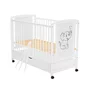 Patut din lemn bebe, 120x60 cm, Cu sertar, Din lemn de pin si mdf, Stabil si rezistent, Inaltime saltea reglabila pe 3 nivele, Laterala cu 3 bete detasabile, EN716-1, EN716-2, Alb, Qmini, Timmi Elephant, Resigilat - 5