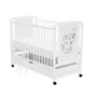 Patut din lemn bebe, 120x60 cm, Cu sertar, Din lemn de pin si mdf, Stabil si rezistent, Inaltime saltea reglabila pe 3 nivele, Laterala cu 3 bete detasabile, EN716-1, EN716-2, Alb, Qmini, Timmi Elephant, Resigilat - 6