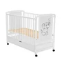 Patut din lemn bebe, 120x60 cm, Cu sertar, Din lemn de pin si mdf, Stabil si rezistent, Inaltime saltea reglabila pe 3 nivele, Laterala cu 3 bete detasabile, EN716-1, EN716-2, Alb, Qmini, Timmi Elephant, Resigilat - 7
