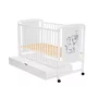 Patut din lemn bebe, 120x60 cm, Cu sertar, Din lemn de pin si mdf, Stabil si rezistent, Inaltime saltea reglabila pe 3 nivele, Laterala cu 3 bete detasabile, EN716-1, EN716-2, Alb, Qmini, Timmi Elephant, Resigilat - 8