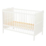 Patut din lemn bebe, 120x60 cm, Cu sina speciala pentru dentitie, Multifunctional,  EN716-1, EN716-2, Alb, Qmini, Julia, Resigilat