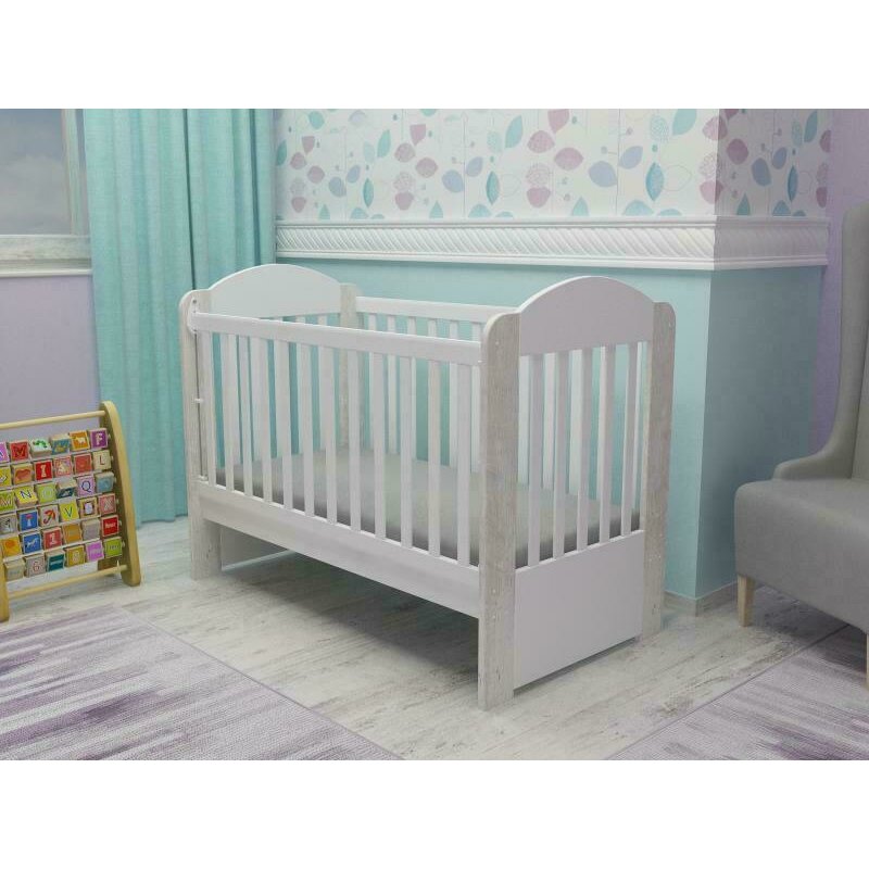 Mykids - patut din lemn olivia, 120x60 cm, alb/gri
