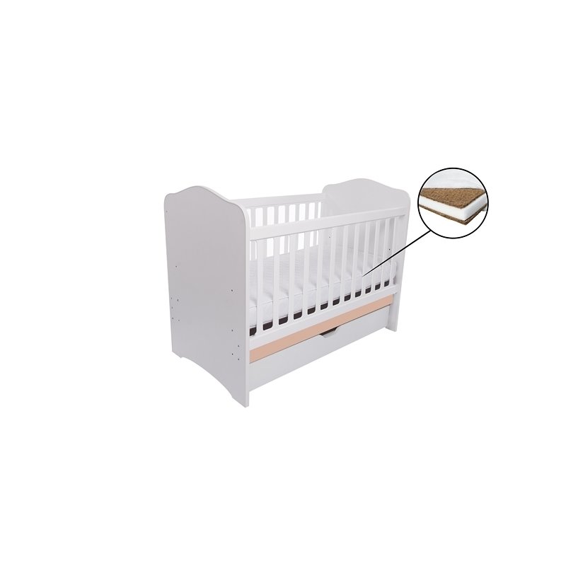 Eurogloria - patut como cu sertar alb, cappucino + saltea cocos 7 cm