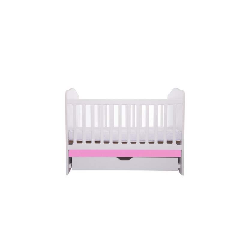 Eurogloria - Patut din lemn cu sertar + saltea Como Cocos 12 cm, 120x60 cm, Alb/Roz