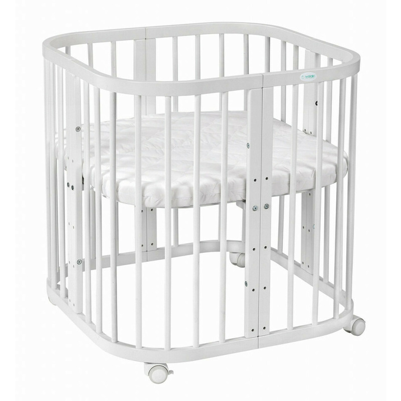 Patut evolutiv pentru copii, multifunctional, 7in1, saltele incluse, transformabil, masa de schimbat, co-sleeping, tarc de joaca, birou, scaune, waldin, alb