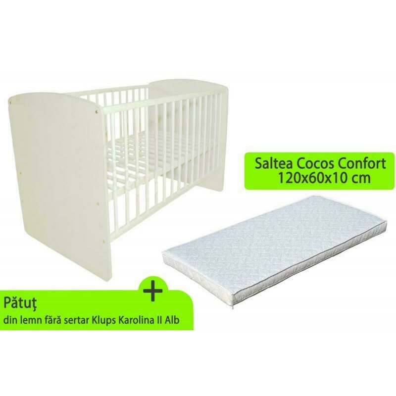 Klups - patut karolina ii alb + saltea 10 mykids confort ii
