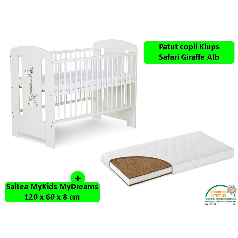 Klups - patut safari giraffe alb + saltea 8 mykids mydreams ii