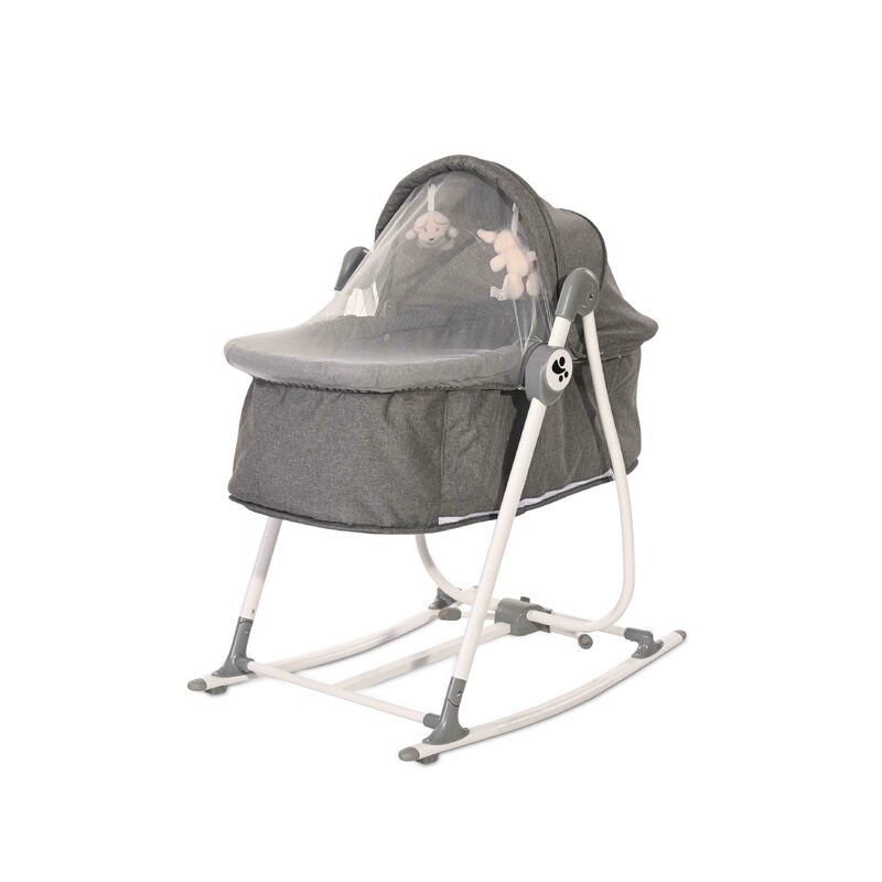 Lorelli - patut co-sleeper alicante, 2 in 1, cu sistem de leganare, 82x50 cm, gri