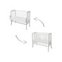 Patut pentru copii 2in1, 90 cm x 55 cm, lemn de fag, Alb, vopsea certificata, roti blocabile, laterala detasabila, co-sleeping, Saltea inclusa, Aparatoare laterala din bumbac, Baldacin cu Suport Metalic, Waldin, Equipment Gri, S81 - 8
