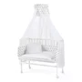 Patut pentru copii, Waldin, 2in1, 90 cm x 55 cm, lemn de fag, vopsea certificata, roti blocabile, laterala detasabila, co-sleeping, Saltea inclusa, Aparatoare laterala din bumbac, Baldachin cu Suport Metalic, Equipment, Alb, - 1