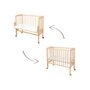 Patut pentru copii, Waldin, 2in1, 90 cm x 55 cm, lemn de fag, vopsea certificata, roti blocabile, laterala detasabila, co-sleeping, Saltea inclusa, Aparatoare laterala din bumbac, Natur, Cover, 8S1 - 11