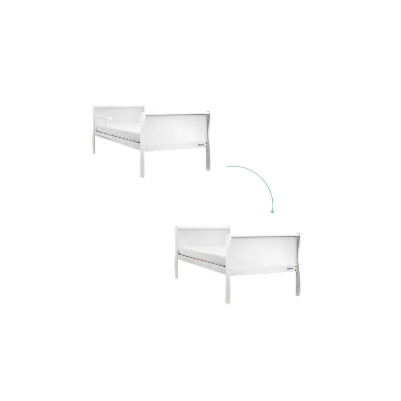 Patut pentru copii, din lemn masiv de pin, 160 x 80 cm, protectii laterale incluse, woodies safe dreams, noble, junior, alb