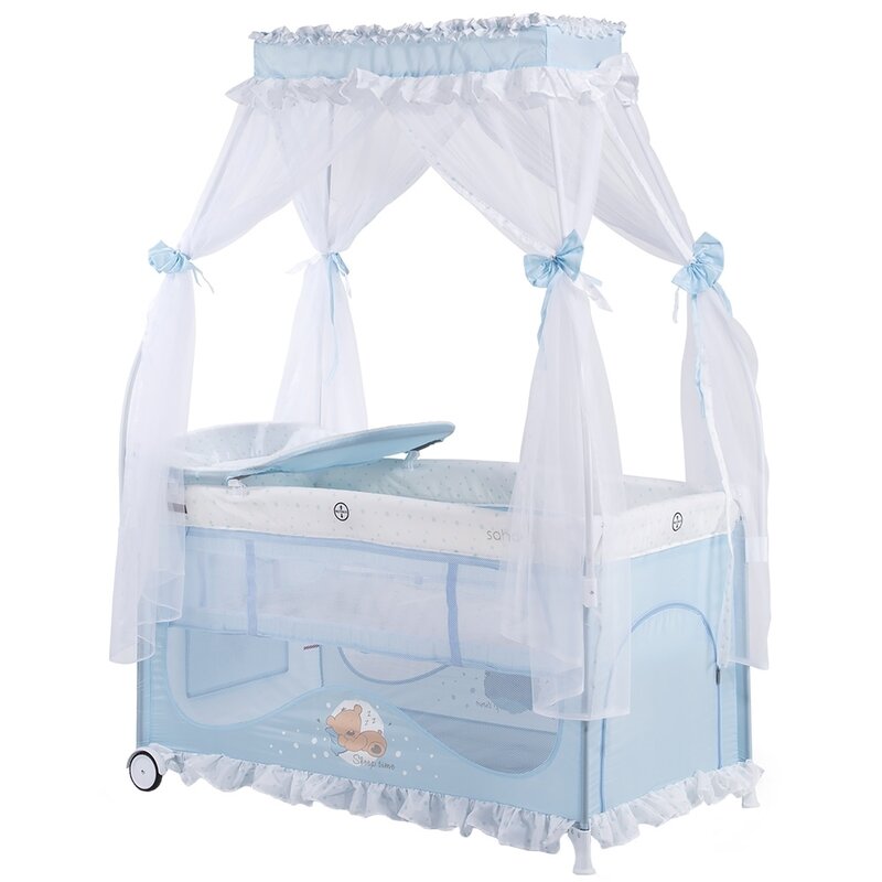 Chipolino - patut pliant cu doua nivele sahara , peony, 120x60 cm, albastru