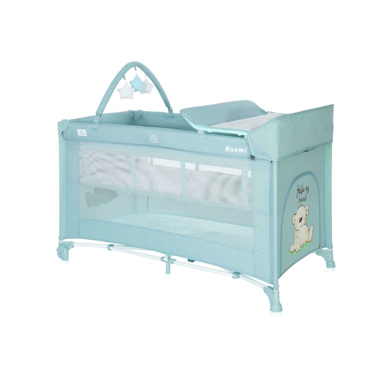 Lorelli - patut pliant cu doua nivele noemi plus surf teddy, 120x60 cm, albastru