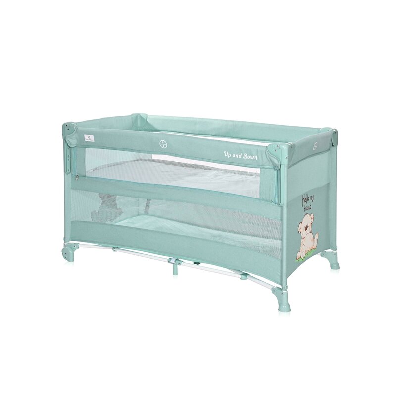 Lorelli - patut pliant cu doua nivele up and down , surf teddy, cu laterala culisanta, 120x60 cm, albastru