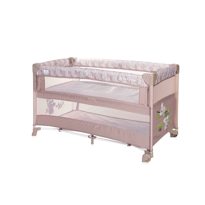 Lorelli - patut pliant cu doua nivele up and down , string koalas, cu laterala culisanta, 120x60 cm, bej