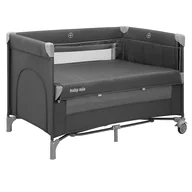 Patut pliant, Baby Mix, Cu doua nivele, Cu laterala culisanta, 120x60 cm, Ideal pt calatorii si uz cotidian, Cu intrare laterala cu fermoar, Roti, Conform cu standardul EN 716: 2017-07, Grey