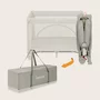 Patut pliant, Lionelo, Laura, 102 x 74 cm, Cu doua nivele, Functie de tarc, Cu roti, Include salteluta si geanta de transport, Pereti din plasa, Deschidere laterala, Pana la 15 kg, 0 luni +, Bej - 15