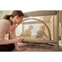 Patut pliant, Lionelo, Laura, 102 x 74 cm, Cu doua nivele, Functie de tarc, Cu roti, Include salteluta si geanta de transport, Pereti din plasa, Deschidere laterala, Pana la 15 kg, 0 luni +, Gri - 24