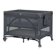 Patut pliant, Lionelo, Laura, 102 x 74 cm, Cu doua nivele, Functie de tarc, Cu roti, Include salteluta si geanta de transport, Pereti din plasa, Deschidere laterala, Pana la 15 kg, 0 luni +, Gri