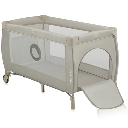 Patut pliant, Lionelo, Stefi Plus, Cu doua nivele, Cu intrare laterala cu fermoar, 2 roti, 120 x 60 cm, Conform cu standardul european de securitate EN 716, Bej