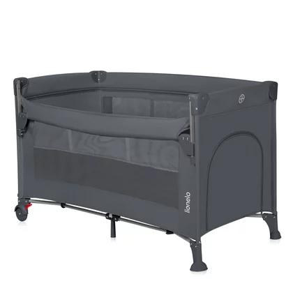 Patut pliant multifunctional, Lionelo, Ellen, Cu laterala culisanta, Nivel suplimentar, Intrare laterala cu fermoar, 2 roti, Saltea pliabila si geanta de transport incluse, 0- 36 luni, Pana la 15 kg, 120x60 cm, Conform cu  EN 716, Gri