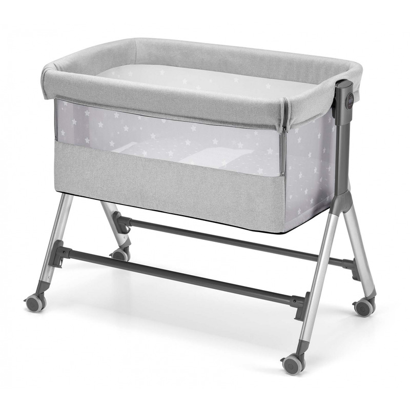Patut, sempreconte, co-sleeper 2 in 1, cu laterala culisanta, cu setare unghiulara, cu roti, reglabil in 8 pozitii pe inaltime, gri