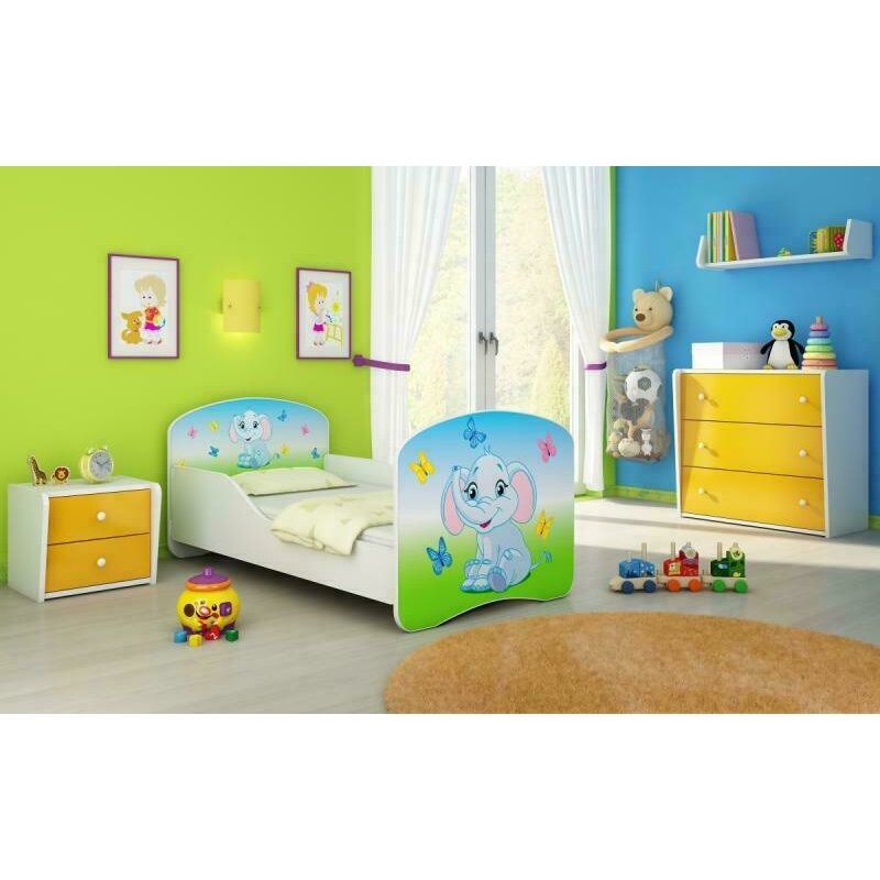 Mykids - patut junior cu saltea elephant, 140x70 cm, albastru