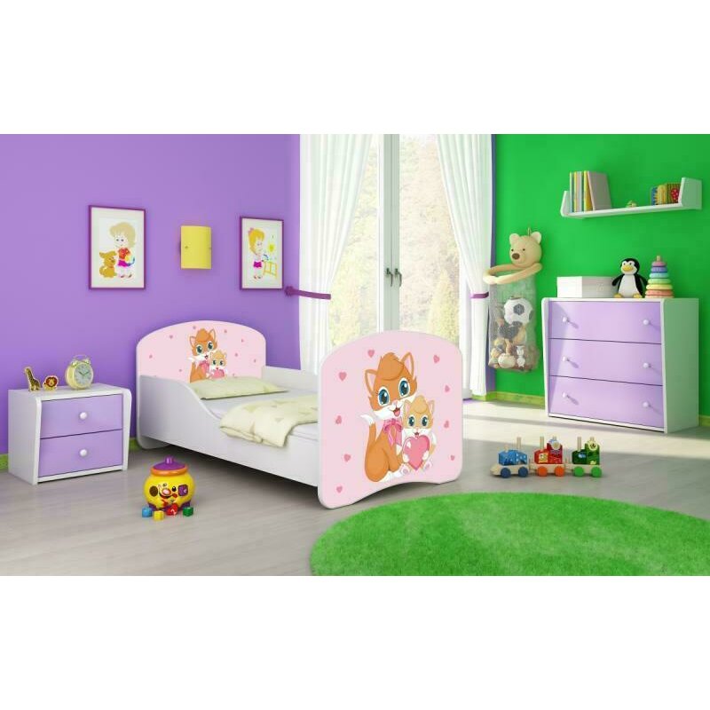 Mykids - patut junior cu saltea love kitties, 140x70 cm