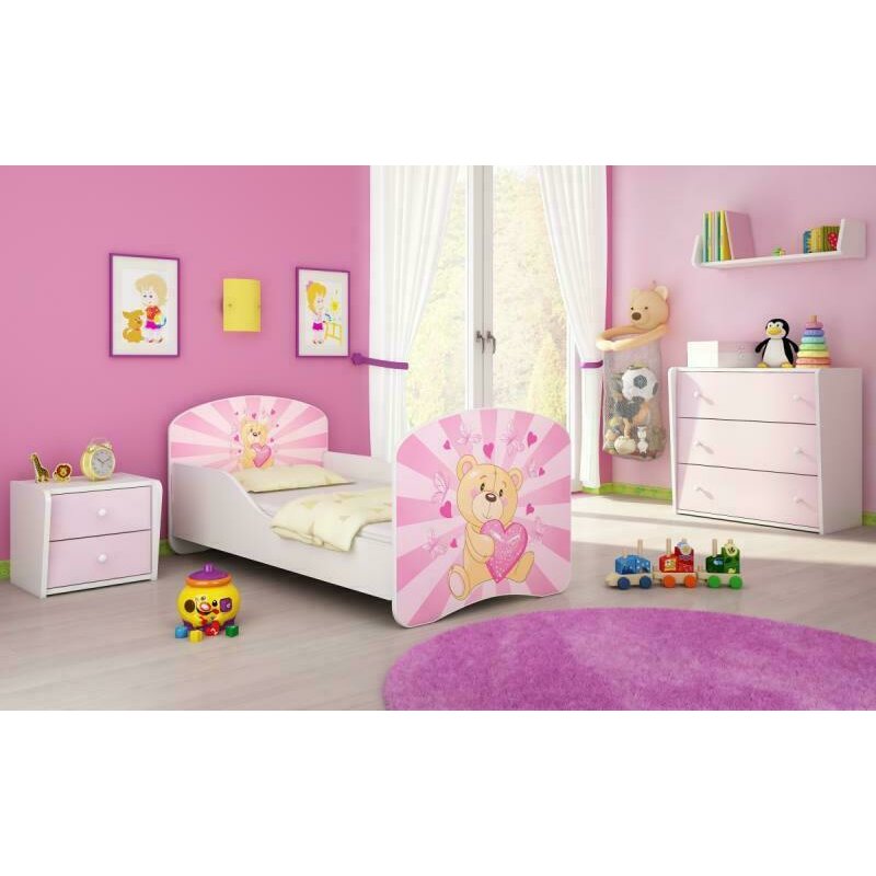 Mykids - patut junior cu saltea teddy heart, 140x70 cm
