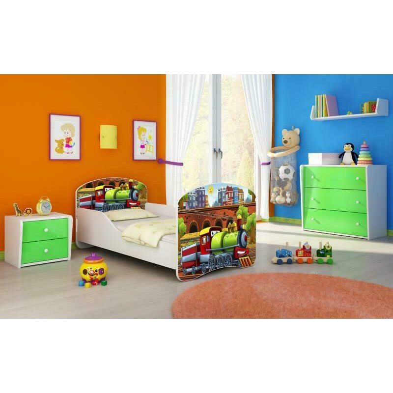 Mykids - patut junior cu saltea train, 140x70 cm