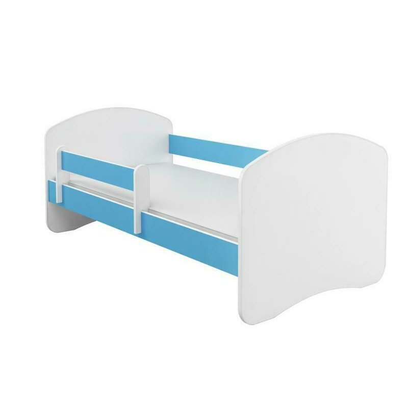Mykids - patut junior cu saltea, 140x70 cm, alb/albastru