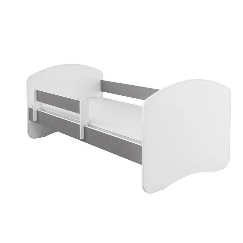 Mykids - patut junior cu saltea, 140x70 cm, alb/gri