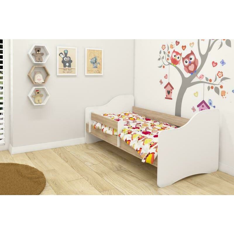Mykids - patut junior cu saltea happy, 140x70 cm, alb/natur