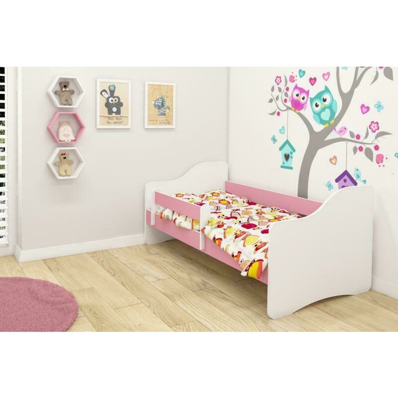 Mykids - patut junior cu saltea happy, 140x70 cm, alb/roz