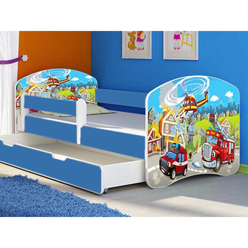 Mykids - patut tineret fire station cu sertar si saltea 140x70