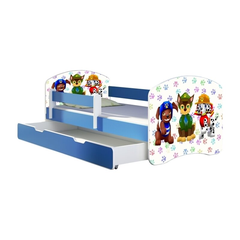 Mykids - patut junior cu sertar + saltea , paw patrol, 160x80 cm