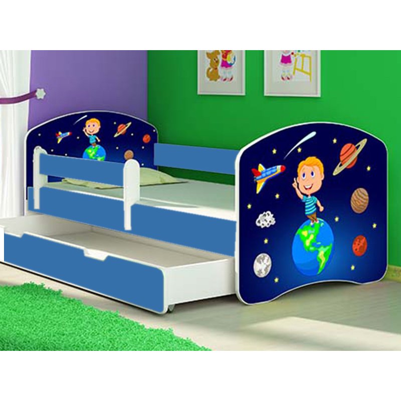 Mykids - patut tineret solar system cu sertar si saltea 140x70