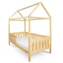 Patut tip casuta din lemn junior, 160x80 cm, Pana la 70 Kg, Cu bariera de protectie, Conform cu EN 716-1:2008, EN 716-2:2008, New Baby, Castello, Natur - 9