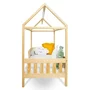 Patut tip casuta din lemn junior, 160x80 cm, Pana la 70 Kg, Cu bariera de protectie, Conform cu EN 716-1:2008, EN 716-2:2008, New Baby, Castello, Natur - 6