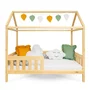 Patut tip casuta din lemn junior, 160x80 cm, Pana la 70 Kg, Cu bariera de protectie, Conform cu EN 716-1:2008, EN 716-2:2008, New Baby, Castello, Natur - 2