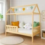 Patut tip casuta din lemn junior, 160x80 cm, Pana la 70 Kg, Cu bariera de protectie, Conform cu EN 716-1:2008, EN 716-2:2008, New Baby, Castello, Natur - 1